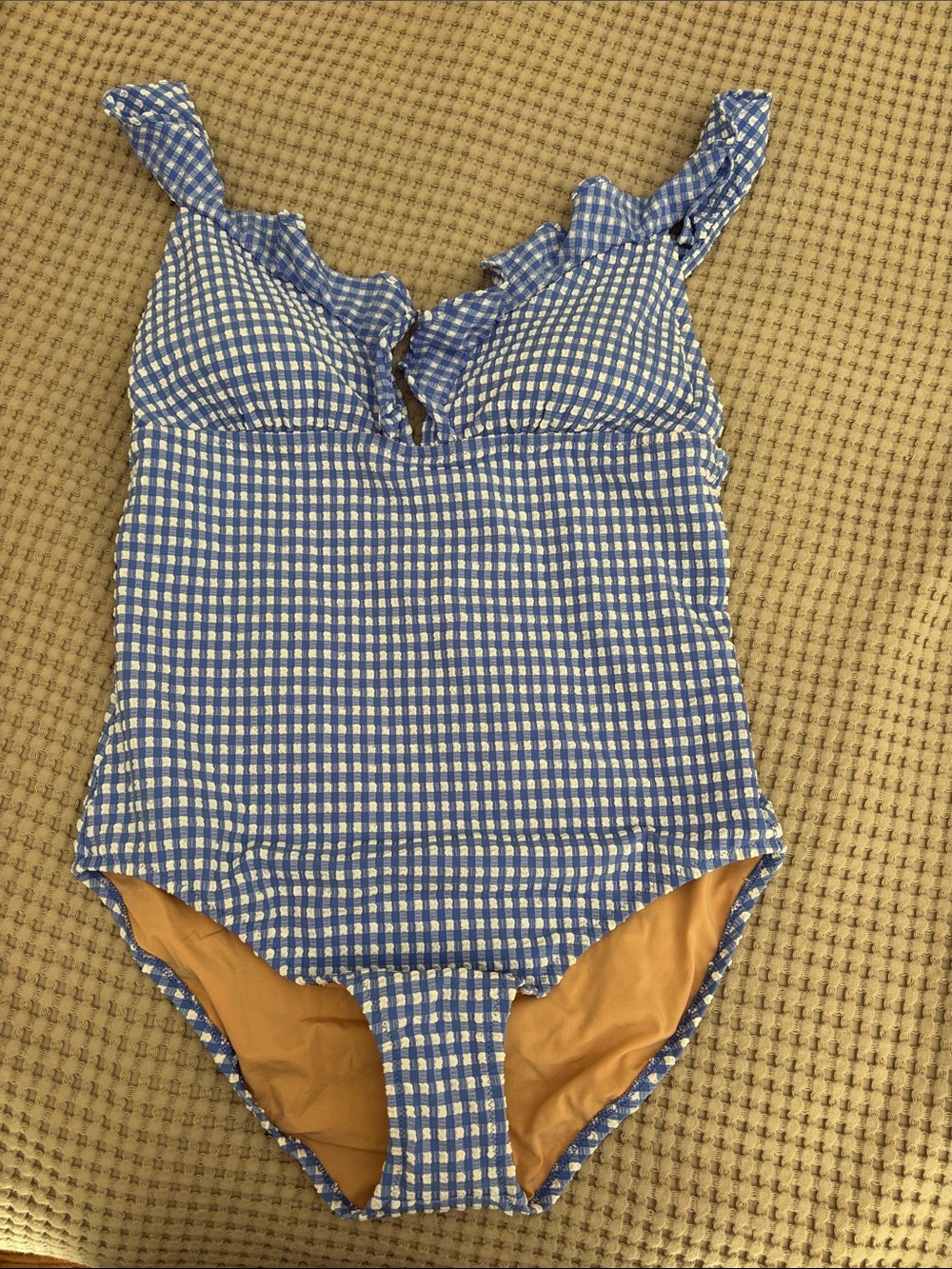 J. Crew Blue and White Gingham One-Piece Swimsuit